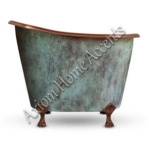 Bañera de cobre grande con acabado antiguo, bañera de lujo independiente hecha a mano para adultos, decoración de baño única, axioma, acentos para el hogar - Product Image 6