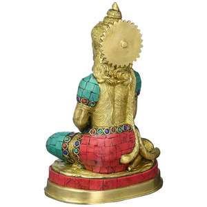 Sculpture Lord Hanuman de 7 pouces faite à la main en laiton Dhyana Mudra pour cadeaux Fabriqué en Inde - Product Image 2