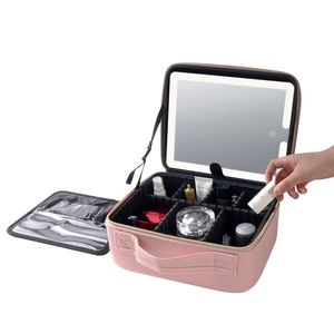 Borsa da Viaggio Professionale Multistrato ad Alta Capacità con Tracolla per Cosmetici e Accessori, Colore Rosa - Product Image 2