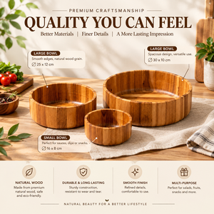 Juego de Tazones Ecológicos y Duraderos de Madera Natural y Bambú, Tazones Premium para Servir en el Hogar y Restaurantes - Product Image 3