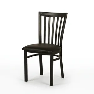 Fauteuil de salon moderne en cuir PU noir avec dossier à lattes et pieds en métal, design contemporain durable pour l'ameublement de la maison - Product Image 3