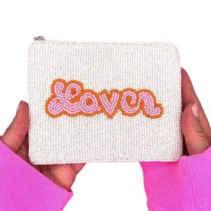 Llavero bordado a mano con cuentas, tarjetero de cuentas, pulsera de cuero de vaca y silicona, monedero de señora con cremallera - Product Image 5
