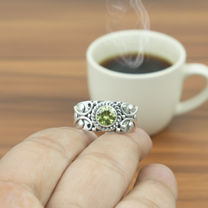 Vintage Peridot <b>Silver</b> <b>Ring</b> Handmade Filigree Floral Design 925 <b>Sterling</b> <b>Adjustable</b> Women Jewelry Gold Plated <b>Ring</b> For Christmas - Product Image 5