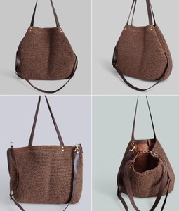 Bolso de mano de cuero de verano para mujer, bolso bandolera de paja para la playa, bolso de mano de rafia de ganchillo, bolso de hombro natural de verano - Product Image 4