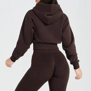 Best Quality <b>Women</b> Blank Crop <b>top</b> Tracksuit Full <b>Zip</b> <b>Up</b> Drawstring Soft Fleece Crop <b>Top</b> Hoodie And Sweatpants <b>Women</b> Tracksuit - Product Image 5