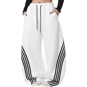 Wholesale OEM High Waist Casual Baggy Trouser <b>Stacked</b> Flares Drawstring Wide Leg Sweatpants <b>Joggers</b> for Running Gym Workout - Product Image 6
