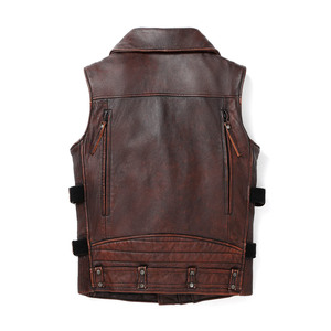Gilet de moto en cuir véritable pour homme, couleur personnalisée, style motard, col rond, fermeture boutonnée, respirant, automne - Product Image 4