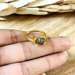 Modern Style Boho Gemstone <b>Ring</b> Vintage Brass <b>Rings</b> Women 18k Gold Plated <b>Dainty</b> Geometric Crystal Solitaire Wholesale/OEM/ODM - Product Image 2