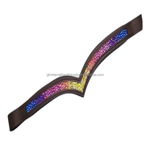 Chaîne Hotfix en forme de V profond multicolore en minuscules cristaux méga bling incrusté de bande de front de cheval en cuir de qualité supérieure noire pour bride - Product Image 3