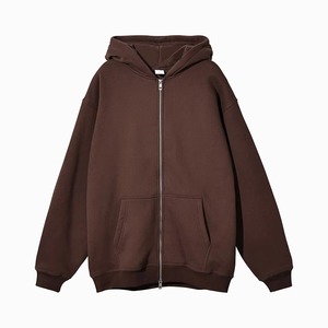 Sweat-shirt unisexe à capuche zippé en polaire bleu clair, coupe oversize décontractée, longueur standard, couleur unie, tricoté, pour l'automne - Product Image 2