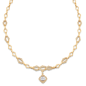 Luxury 18K <b>Solid</b> Gold Diamond Pendant <b>Necklace</b> Princess Cut Geometric Link Chain Women's Wedding Jewelry - Product Image 1