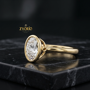 Anillo de Compromiso Solitario con Bisel Ovalado en Oro de 10K, Elegante Anillo de Novia Moderno - Product Image 3