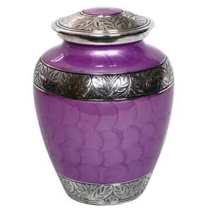 Urna Funeraria Grande de Metal Rojo para Cenizas de Adultos - Recipiente Decorativo para Entierro con Borde de Hojas Plateadas Grabado a Mano - Product Image 5