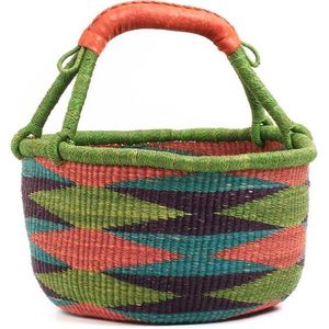 Panier à linge en jonc de mer naturel tressé, motif losanges, vert, violet, rouge, de qualité export, vente en gros - Product Image 2