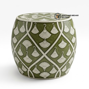 Luxury Green Bone Inlay End Table – Traditional Floral Round Green Bone Inlay Side Table – Handmade Statement Piece - Product Image 1