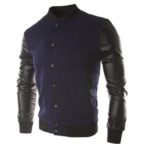 Veste universitaire homme Mego Industry gris/noir en polyester/coton, manches décontractées, col montant, simple boutonnage, coupe droite, printemps - Product Image 3