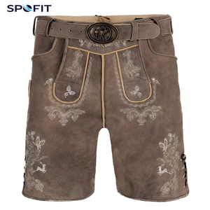 Pantalones Cortos Bávaros de Poliéster SPOFIT para Hombre, Casuales, Tradicionales, Bordados, con Botones, Cintura Media, Cinturón Vintage, Costuras Decorativas - Product Image 1
