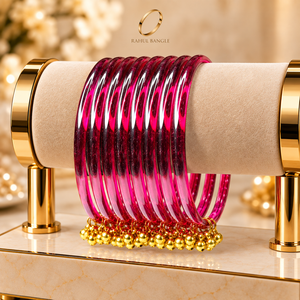 Vente en gros de bracelets en verre transparent rose Rani de style cachemire, breloques clochettes Ghungroo dorées pour femmes, bijoux de mariée indiens - Product Image 1