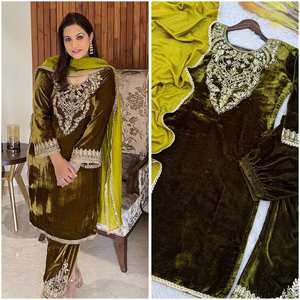 เสื้อลูกไม้ปักกำมะหยี่พื้นด้านล่างสำหรับใส่ทำงานมีลาย dupatta - Product Image 1