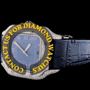 Reloj de Pulsera de Cuero Azul con Diamantes de Moissanita, Estilo Único y Hermoso, Caja Cuadrada con Esfera de Números Romanos, Joyería Personalizada - Product Image 2