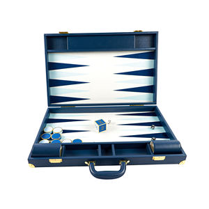 High-Quality Customized Professional Luxury Handmade Blue PU Leather Foldable Eco-Friendly <b>Backgammon</b> Game <b>Set</b> Gift Box for - Product Image 1