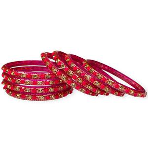 Ensemble de bracelets en verre rose floral plaqué or, très tendance, avec travail de cristaux étincelants et finition brillante, prix de gros pour femmes - Product Image 3