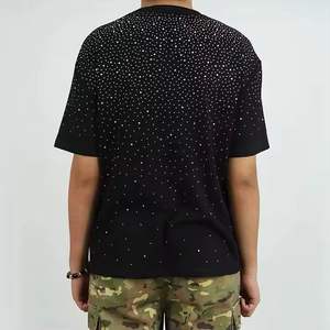 T-shirts à manches courtes en jersey délavé avec logo personnalisé pour hommes, impression en relief, style vintage, strass et tissu 100% coton - Product Image 4