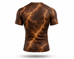 Men's Brown Lightning Compression Shirt Short Sleeve Rash Guard Gym Fitness Workout <b>Athletic</b> Base Layer Performance Sportswear - Product Image 3