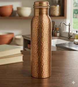 Hand Beaten <b>Copper</b> Water Bottle Circular Pattern Drinking Bottle <b>Screw</b> Cap Reusable Kitchen Travel Office Hydration Flask - Product Image 5