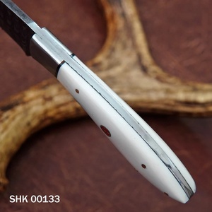 A&M Enterprises Damascus Steel Hunting <b>Knife</b> Fixed Stag <b>Handle</b> Straight OEM/ODM Customizable Leather Sheath Industrial Grade - Product Image 2