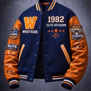 White Men's Varsity Jacket 1996 All-Star League Embroidered Patch Design Preppy Style Turn-<b>down</b> Collar Regular Fit Autumn Wear - Product Image 4