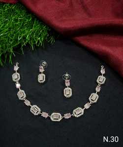 Parure de collier choker AD en argent poli de haute qualité avec pierres rose pastel, style Bollywood, bijoux en zircon cubique pour demoiselles d'honneur, ethnique - Product Image 5