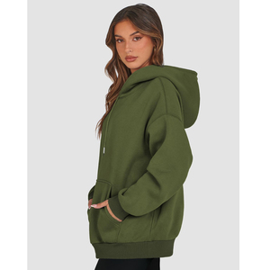 Sudadera con Capucha Extra Grande para Mujer, Color Verde Oliva Sólido, 100% Algodón Felpa, Manga Larga, Largo Regular, Ropa Urbana de Otoño - Product Image 4