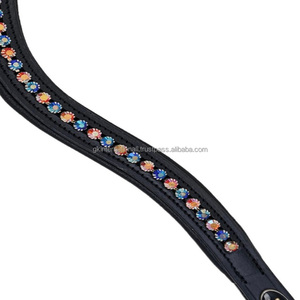 Caballo ecuestre Diamante Jeweled Banda de cejas de cuero genuino Triple capa Cristales de diamantes Gemas Brida Banda de cejas OEM aceptado - Product Image 4