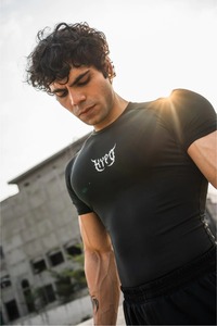 mens <b>compression</b> <b>shirt</b> gym fitness athletic wear quick dry stretch fabric training workout tee custom logo supplier - Product Image 2