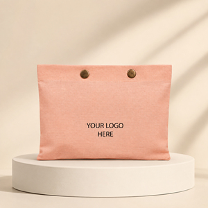 Pochette en coton personnalisée avec fermeture à bouton, sacs cosmétiques roses pour bijoux, montres, lunettes, emballage recyclable, logo imprimé à l'écran - Product Image 5