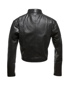 แจ็กเก็ตผู้หญิงหนังแกะหรูหราระดับพรีเมียมสีแดงสำหรับรถจักรยานยนต์สไตล์สั้น - Product Image 5