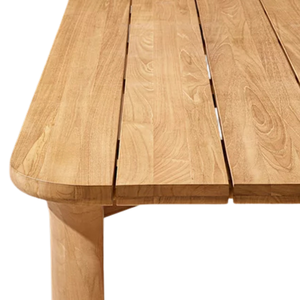 Mesa de Comedor Moderna para Exteriores, Estilo Costero, Duradera, de Madera de Teca Sólida, Rectangular, con Tablero de Listones y Esquinas Redondeadas, para Jardín o Patio - Product Image 6