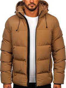 Brown Men's Slim Quick Dry Waterproof Hooded Puffer <b>Jacket</b> Comfortable Winter Regular Front Logo - Product Image 6