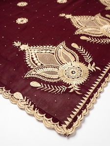 Écharpe en mousseline brodée en gros avec motif palmette dorée, roue éventail, rosette et bord festonné pour femme, idéale pour les soirées, personnalisation OEM ODM - Product Image 2