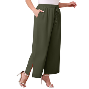 Premium Women Flare <b>Trousers</b> <b>Elastic</b> <b>Waist</b> 100% Cotton Comfortable Wide Leg OEM ODM Private Label Wholesale Fashion - Product Image 5