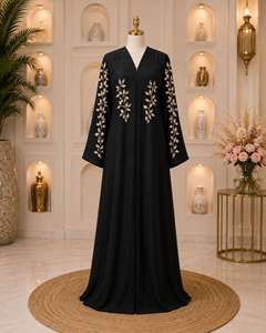 Abaya longue pour femme, col montant, manches longues, couleur unie, légère, respirante, modeste, grande taille, en rayonne, style Dubaï, pour usage quotidien - Product Image 4