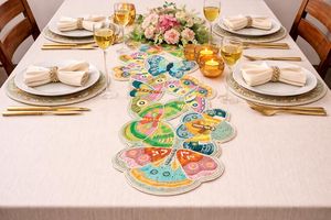 <b>Black</b> Gold Embroidered Luxury Floral Table <b>Runner</b> Rectangle Fabric Mats Handmade Eco-Friendly Glam Design - Product Image 1