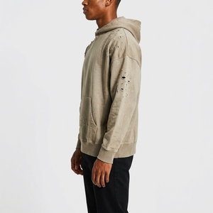 Sudadera con Capucha Oversize para Hombre, Diseño Desgastado, Beige, Felpa de Algodón, Casual, Invierno, Resistente al Viento, Anti-Pilling, Estilo Urbano - Product Image 4