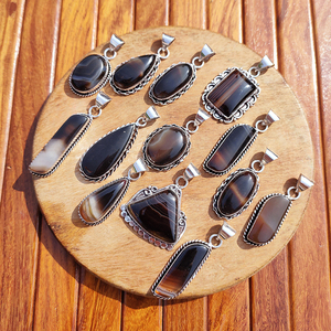 Collar de Plata con Colgante de Ágata Natural de Botsuana, Joyería Artesanal de Piedras Preciosas para Mujer, Estilo Bohemio Tibetano, Venta al Por Mayor - Product Image 3