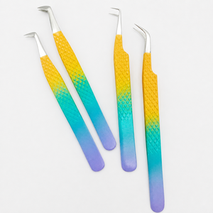 Rainbow Gradient Angled Precision Tweezers Set for <b>Eyelash</b> Extension, Lash Isolation and Professional Beauty <b>Applications</b> - Product Image 4