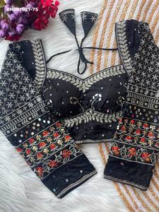 Heavy Vichitra Silk with Sequence & Mirror work 3/4 Sleeve & Sweet-Heart Neck Blouse Collection Supplier from Surat - Product Image 6