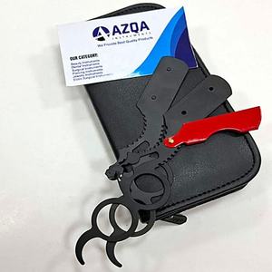 Rasoir droit à double anneau en acier inoxydable avec finition colorée rouge et noire pour le rasage et l'entretien professionnel des barbiers - Product Image 4