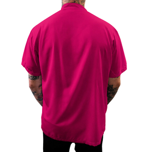 Pink Short Sleeve Barber Shirt with Chest Pocket and <b>Stand</b> Collar for Men - Product Image 2
