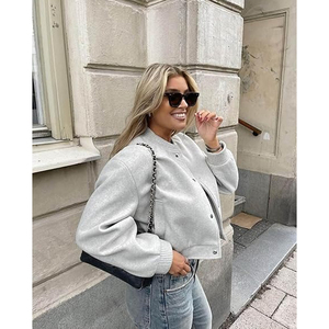 Premium Womens Bomber Varsity Jacket <b>Leather</b> Sleeve Woven Streetwear Customizable Color & Logo - Product Image 4
